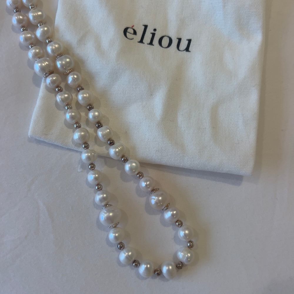 Eliou Pearl Necklace with Silver Spacer Beads and Dust Bag - Picture 2 of 5